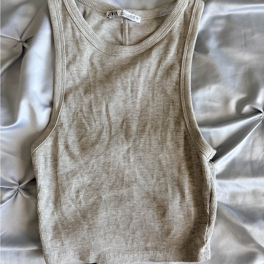 Zara Women's Gray Ribbed Crop Top